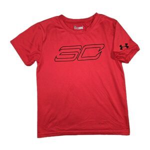 Boys Under Armour Short Sleeve T Shirt Red Size 6 Steph Curry 30